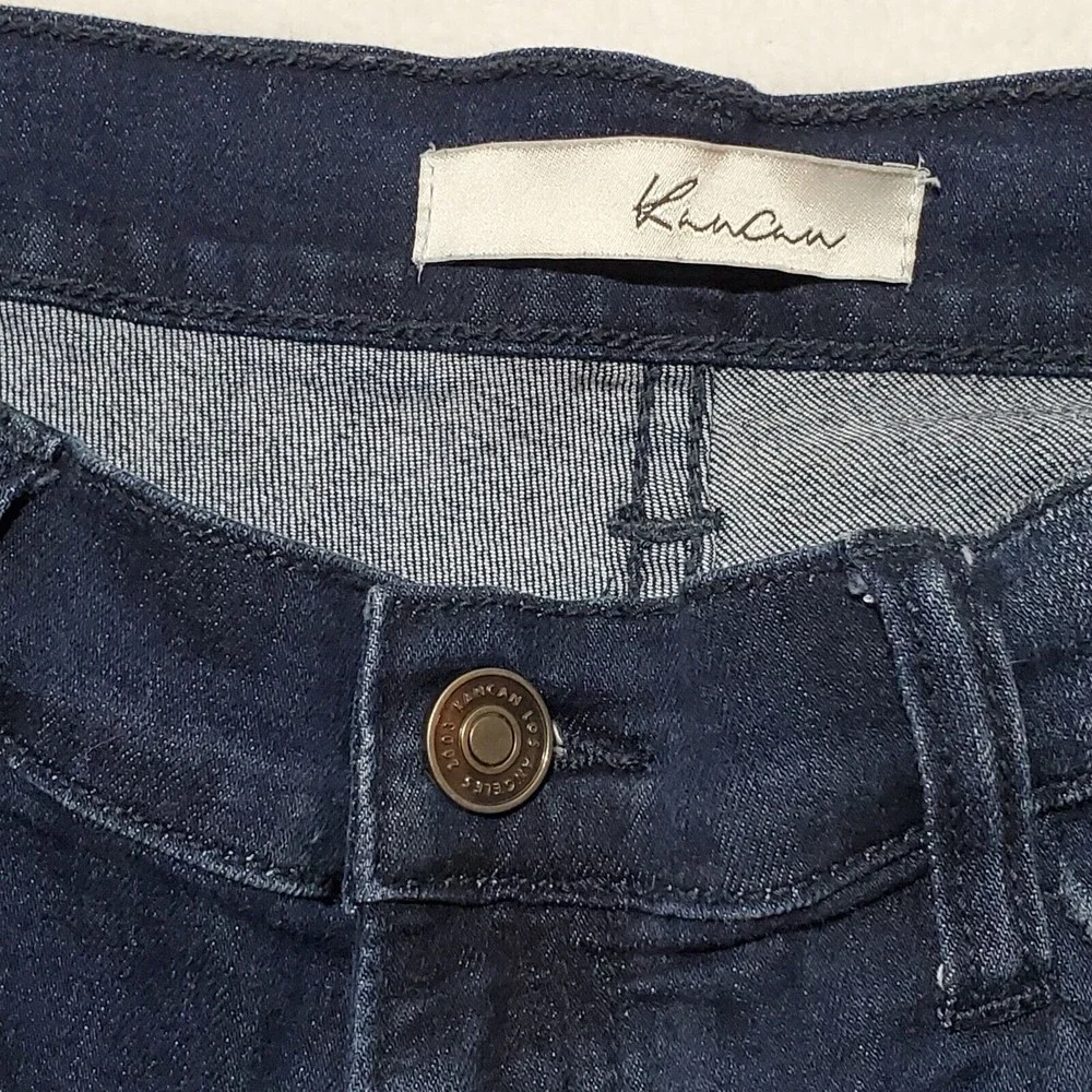 KanCan Moto Ankle Skinny Denim Jeans Women's Sz 27 Frayed Hem Dark Wash Distress - Picture 6 of 10